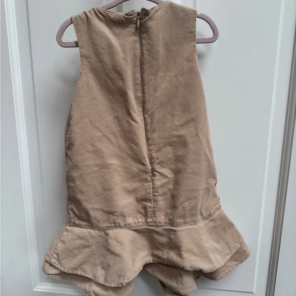 Old Navy 3T Toddler Tan/Khaki Corduroy Tank Top Dress with Ruffles and Flowers